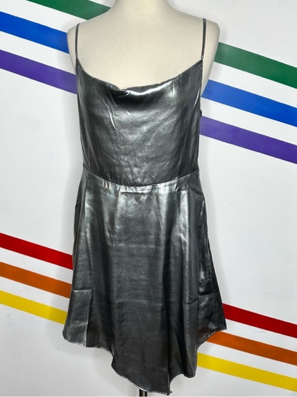 NEW Urban Outfitters Mallory Metallic Asymmetrical Slip Dress - Size M